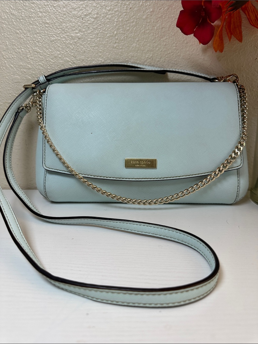 kate spade pale blue Saffiano Leather Chain Strap & Crossbody